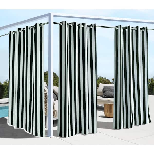 Unbranded Black Striped Outdoor Grommet Room Darkening Curtain - 50 in. W x 96 in. L