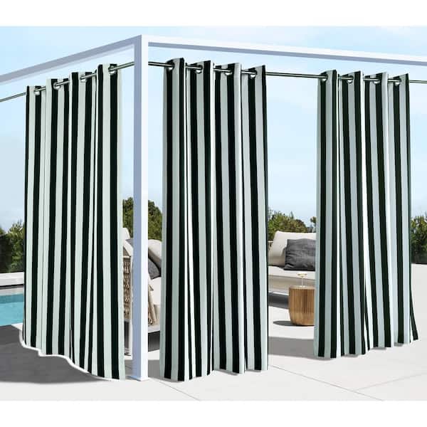 Black Striped Outdoor Grommet Room Darkening Curtain - 50 in. W x 96 in. L