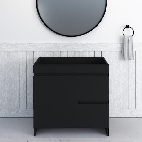 VOLPA USA AMERICAN CRAFTED VANITIES Mace 36 in. W x 20 in. D x 35 in. H Single-Sink Bath Vanity Cabinet without Top in Black Right-Side Drawers
