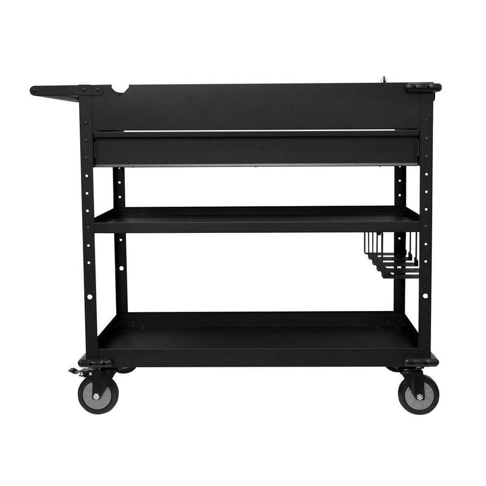 Rolling Tool Utility Cart in Black 3 Open Shelves All Steel Mechanic Garage NEW
