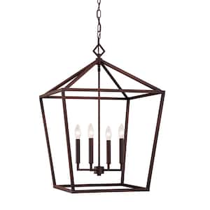 4-Light 20 in. Wide Taper Candle Rubbed Bronze Pendant