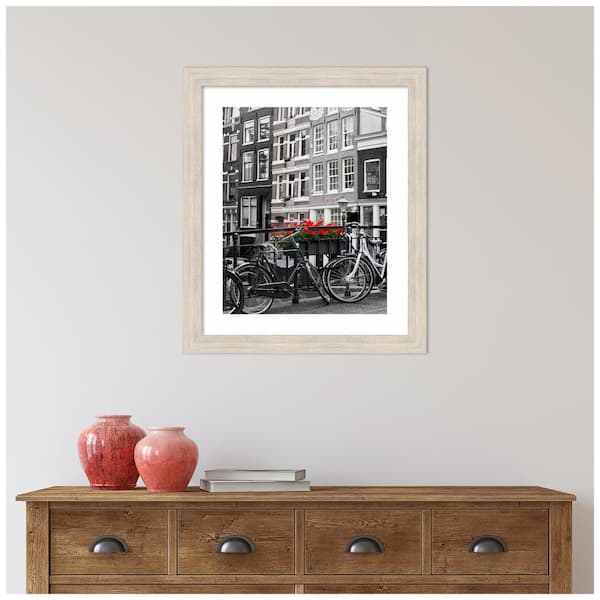 Hardwood Whitewash Narrow Wood Picture Frame Opening Size 24 x 20 in. (Matted To 16 x 20 in.)