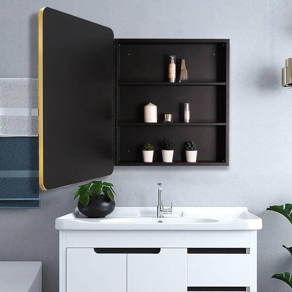 Classic 24 in. W x 30 in. H Rectangular Aluminum Surface Recessed Mount Medicine Cabinet Mirror, Adjustable Shelves