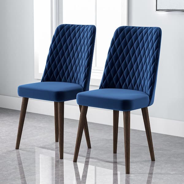 Harland Blue Velvet Mid-Century Modern Accent Dining Side Chair (Set of 2)