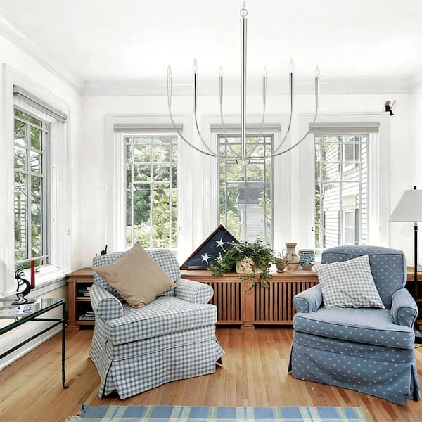 6-Light Chandelier Light Nickel Sand Finish with Candle Accents Classic Design Chandelier for Dining Room with E12 Bulb