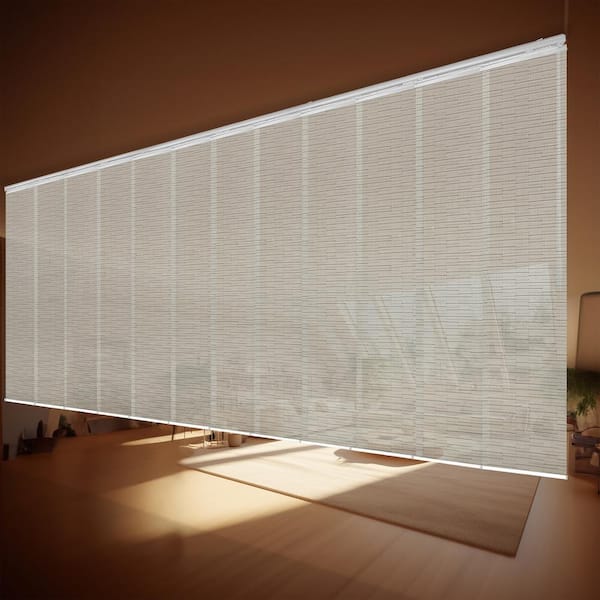 EMOH Ornate Ash 140 in. to 260 in. W x 94 in. L Adjustable 12 to Panel White Double Rail Panel Track with 23.5 in. Slates