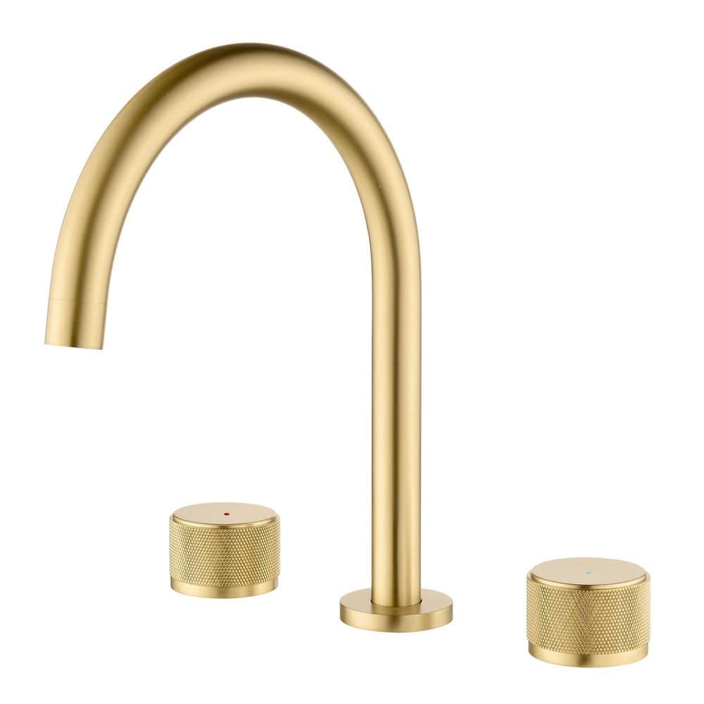 Elegant Brass 8 in. Widespread Double Handle High Arc Bathroom Faucet with Y-Hose, CUPC Certified Supply Lines in Gold price history on PriceWatchPro