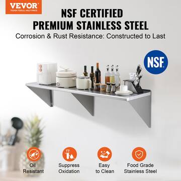 VEVOR Stainless Steel Shelf 18 in.x 72 in. Wall Mounted Floating Shelving 500 lbs Load Commercial Shelves BGSCTTJD187216Z9NV0