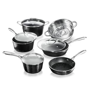 10-Piece Aluminum Hammered Ultra-Durable Non-Stick Diamond Infused Cookware Set in Black