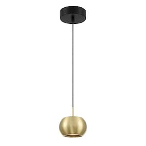 Halo 10-Watt 1-Light Black and Brushed Gold Globe Integrated LED Mini Pendant with Frosted Acrylic Shade