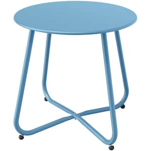 Portable Steel Outdoor Patio Round Side Table Weather Resistant Round Table, Metal-blue