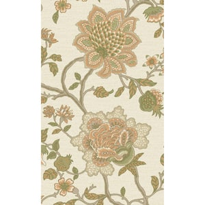Orange Sage Jacobean Flower Tropical Printed Non-Woven Paper Non Pasted Textured Wallpaper 57 Sq. Ft.
