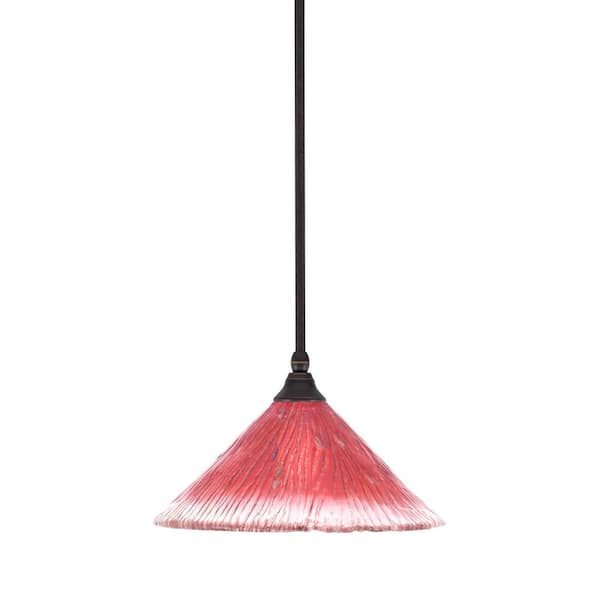 Unbranded Sparta 100-Watt 1-Light Dark Granite Shaded Pendant Mini Pendant Light with Raspberry Crystal Glass, No Bulb Included