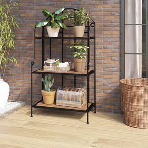 3-Tier Outdoor Folding Metal Plant Stand with Acacia Shelves