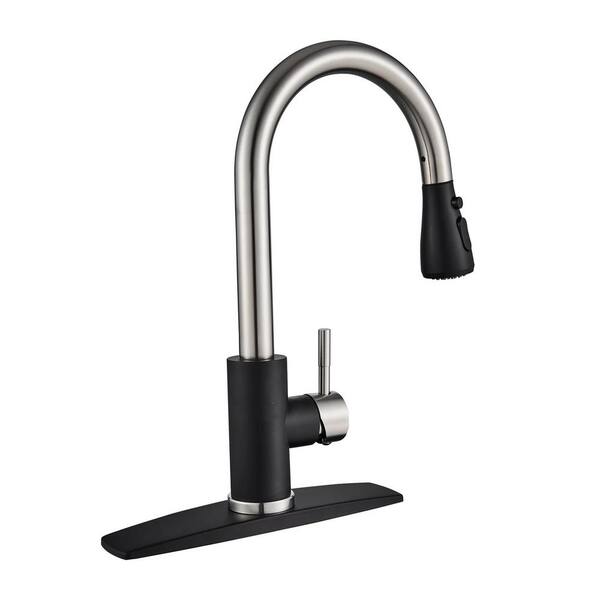 Androme Single Handle Pull Down Sprayer Kitchen Sink Faucet With Deckplate Gooseneck Swivel 2697