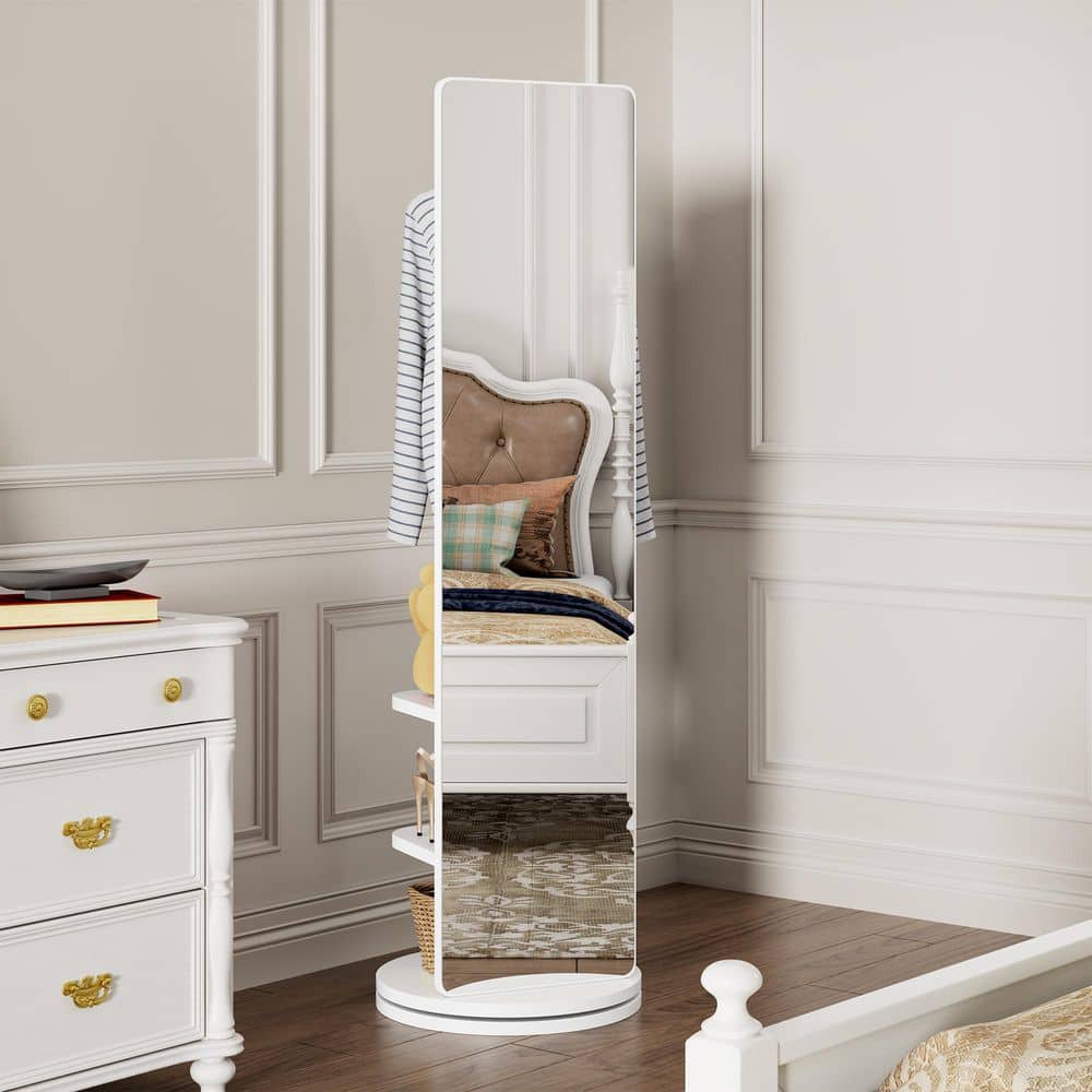 JUJABU White 16 in. W x 69 in. H Rectangle Wood Full Length Mirror with ...