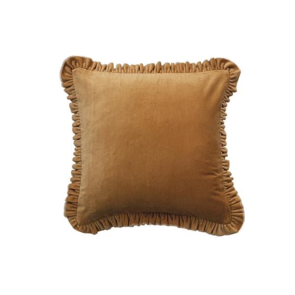 Mustard Yellow Polyester 20 in. x 20 in. Velvet Ruffled Square Throw Pillow