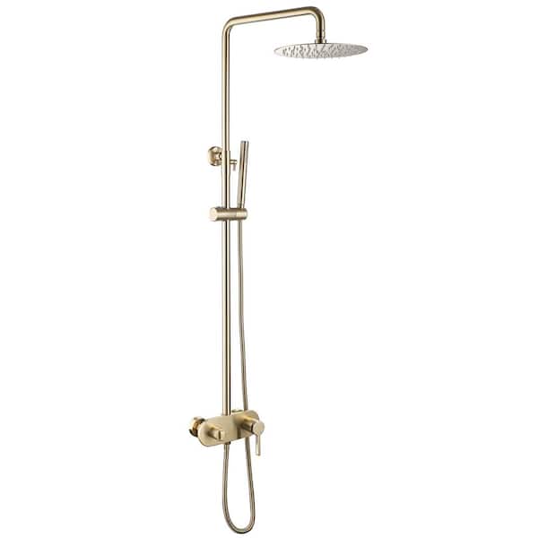 Nestfair 3-Spray Wall Bar Shower Kit with Hand Shower in Brushed Gold