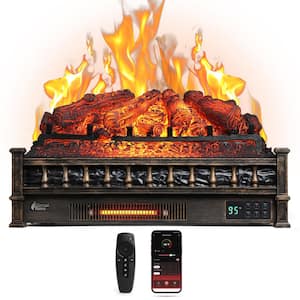 1500-Watt Eternal Flame 26 in. Infrared Quartz Electric Log Heater Realistic Pinewood, Adjustable Flame Colors Bronze