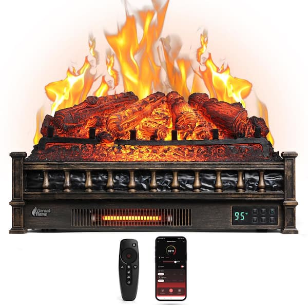 TURBRO 1500-Watt Eternal Flame 26 in. Infrared Quartz Electric Log Heater Realistic Pinewood, Adjustable Flame Colors Bronze
