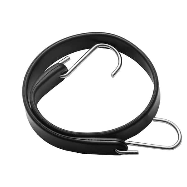 20-Piece Flat Bungee Cord, 20 mm Heavy Duty Bungee Straps w/ Steel S-Hooks, 15 in. - 36 in. Elastic Rope for Cargo Black