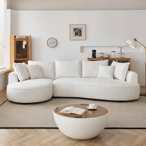 123 in. Rolled Arm 2-Piece Sherpa Fabric Upholstered L-Shaped Sectional Sofa in. White with Toss Pillows