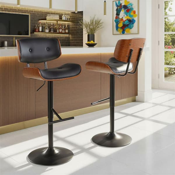 Lumisource Lombardi 34 in. Walnut and Black Adjustable Height Bar