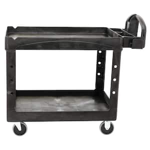 Heavy Duty Black 44 in. 2-Shelf Utility Cart with Lipped Shelf in Medium with Casters