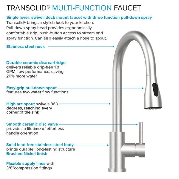 Transolid Brushed Satin Freestanding Laundry Sink with Dual-Spray Faucet