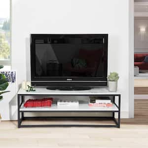 Facto 47.2 in. White Faux Marble TV Stand Fits TV's up to 50 in.