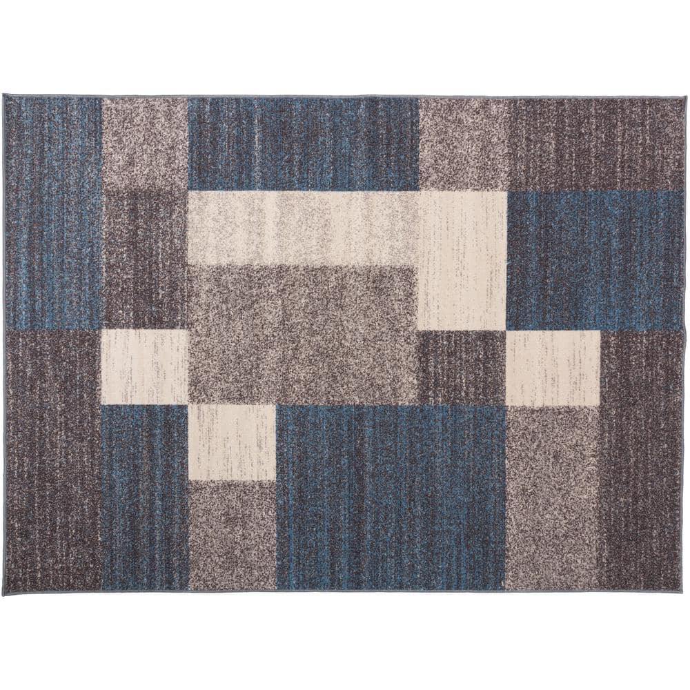 World Rug Gallery Geometric Boxes Design NonSlip (NonSkid) Blue 1 ft