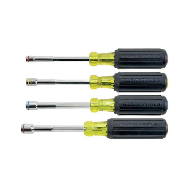 Klein Tools 4- Piece Heavy Duty Nut Driver Set with 4 in. Full Hollow Shaft - Cushion Grip Handles