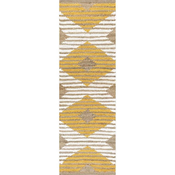 Marla Denim And Jute Diamonds Yellow 2 ft. x 6 ft. Indoor Runner Rug