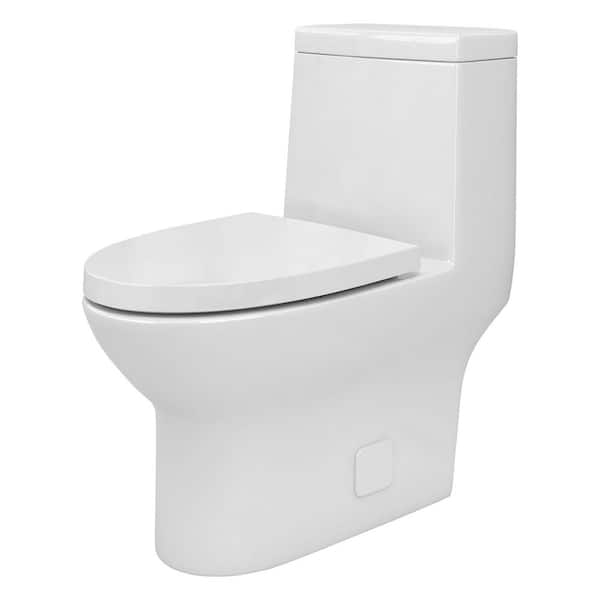 1-Piece Toilet 1.28 GPF Water-Efficient Single Flush Round 16.5 in. Toilet in White Soft Close Toilet Seat Included