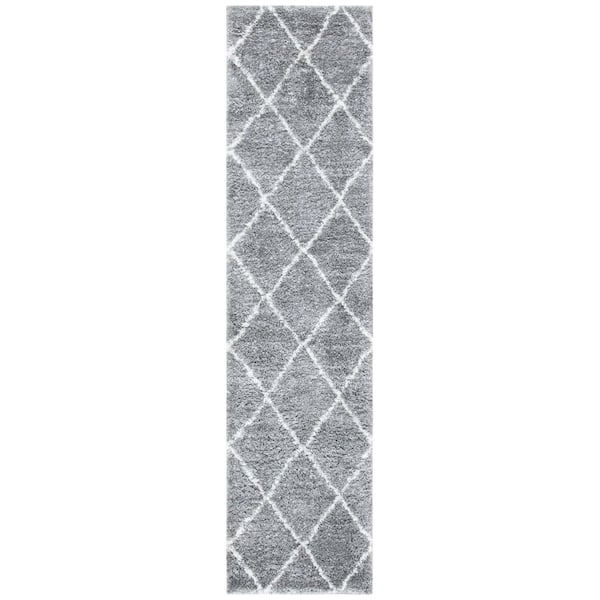 August Shag 2 ft. x 9 ft. Light Gray/Ivory Diamond Runner Rug