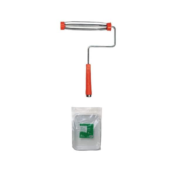9 in. Heavy Duty 5-Wire Paint Roller Frame and 9 in. Plastic Tray Liner (10-Pack)
