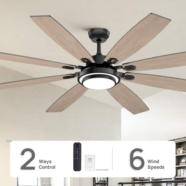 72 in. Indoor Black Downrod Mount Ceiling Fan with Integrated LED with Remote Control Included