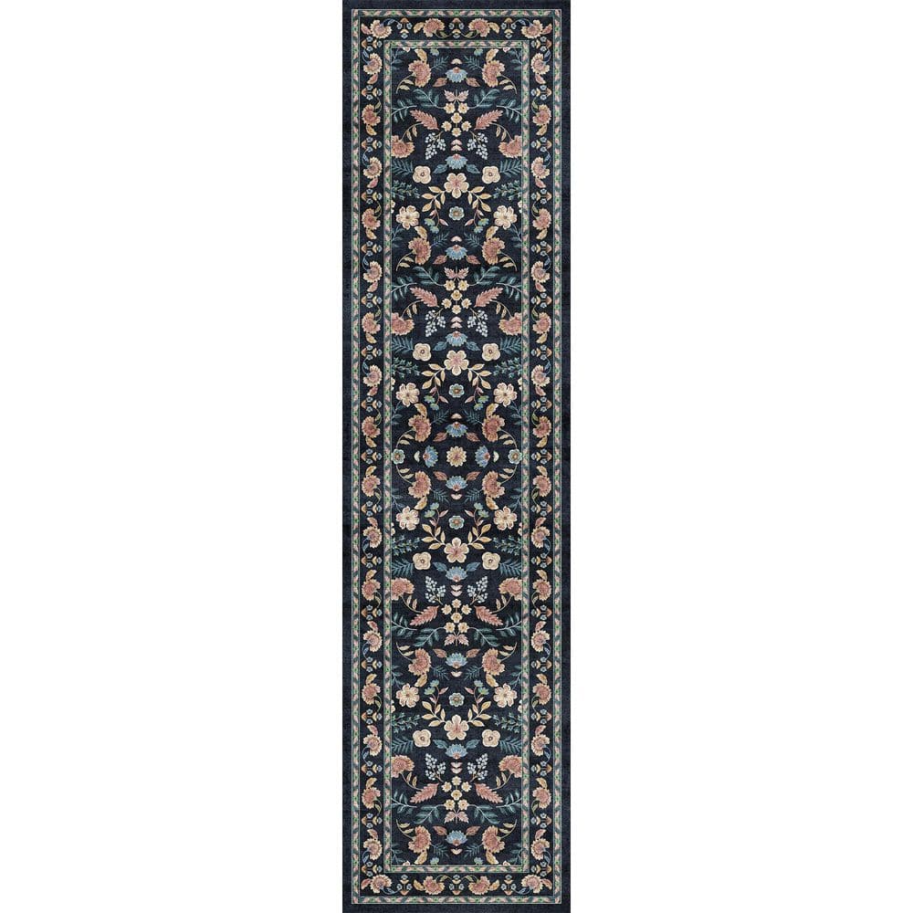 Blossom Navy Blue 2 ft. x 8 ft. Floral Washable Runner Rug price history on PriceWatchPro