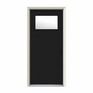 30 in. x 80 in. 1 Lite Craftsman Black Painted Steel Prehung Left-Hand Inswing Front Door w/Brickmould