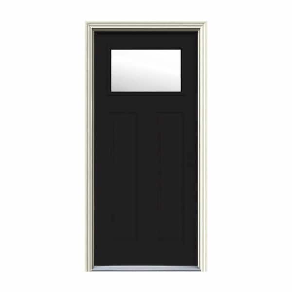 JELD-WEN 30 in. x 80 in. 1 Lite Craftsman Black Painted Steel Prehung Left-Hand Inswing Front Door w/Brickmould