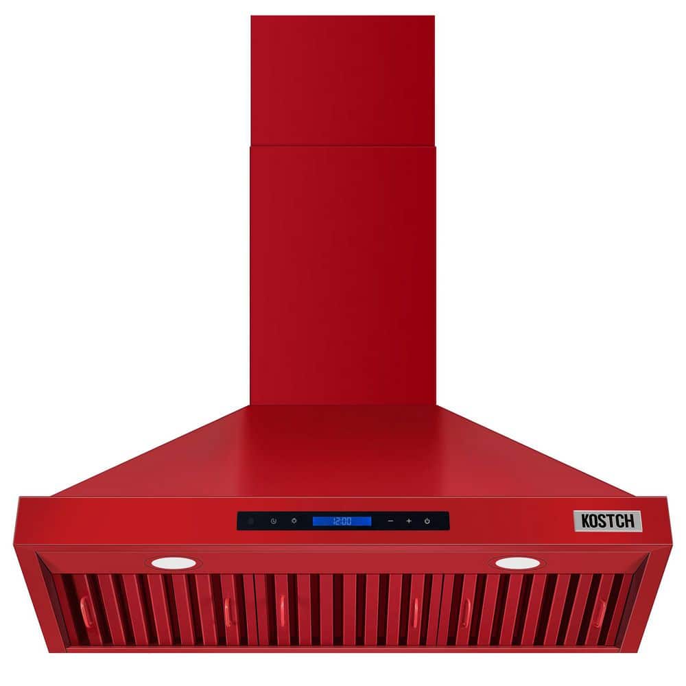 36 in. Wall Mount Range Hood, 600 CFM Convertible in Red with LED Lights and Touch Control price history on PriceWatchPro