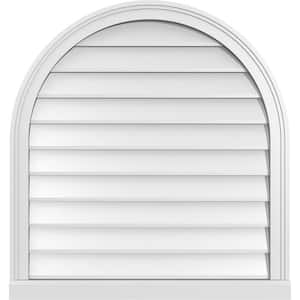 30 in. x 32 in. Round Top Surface Mount PVC Gable Vent: Decorative with Brickmould Sill Frame
