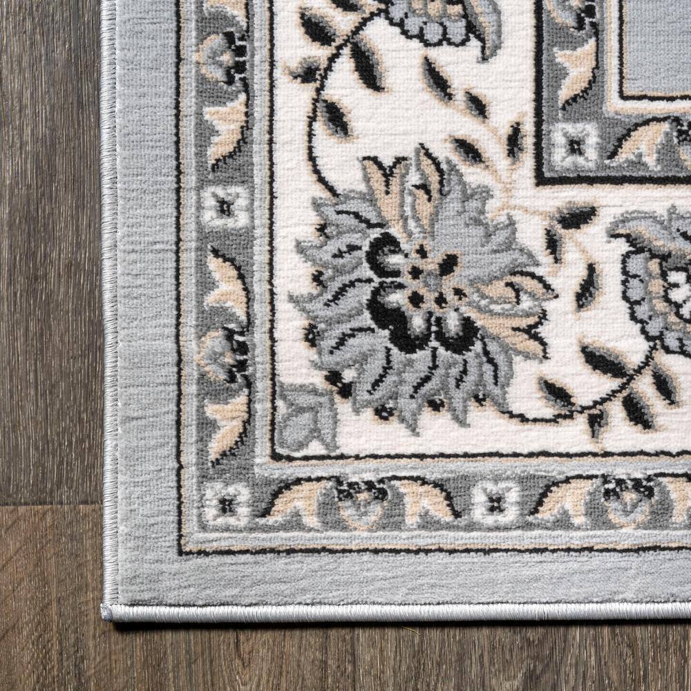 Elegant Light Gray & Cream Persian-Inspired 5' x 8' Synthetic Area Rug