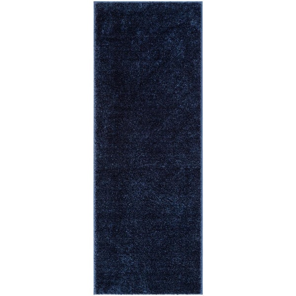 Well Woven Rainbow Chroma Glam Solid Indigo Blue 2 ft. 7 in. x 7 ft. 3 in. Multi-Textured Shimmer Shag Area Rug