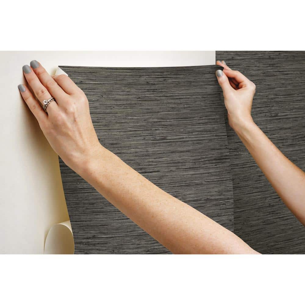 Dark Gray Grasscloth Peel and Stick Wallpaper Roll