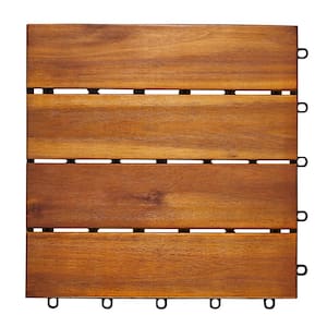 Outdoor Patio 4-Slat Acacia Interlocking Deck Tile (Set of 10 Tiles)