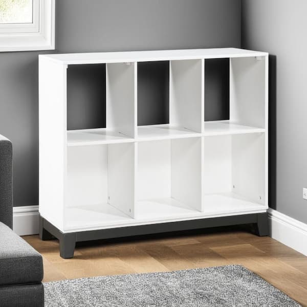 Thiem 34 in. Tall White and Black Veneer Wood 6-Shelf Standard Bookcase