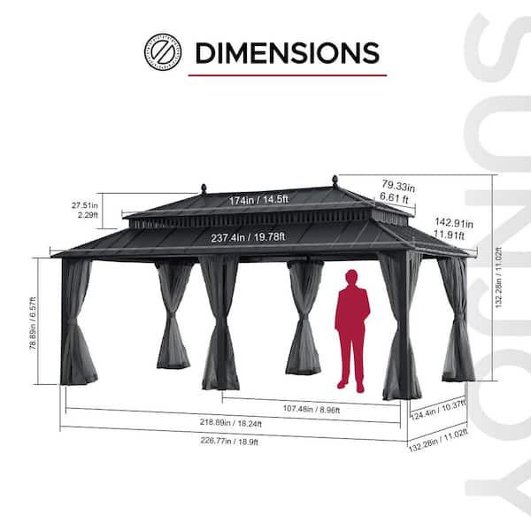 Sunjoy 20 ft. x 12 ft. Kingston Aluminum Frame Steel Double Roof