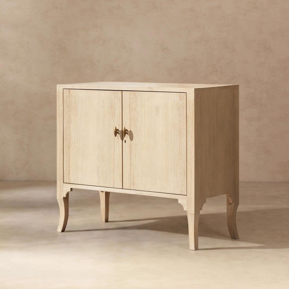 Elodie 36 in. Tall Reclaimed Pine Wood 2-Door Accent Cabinet Brushed White
