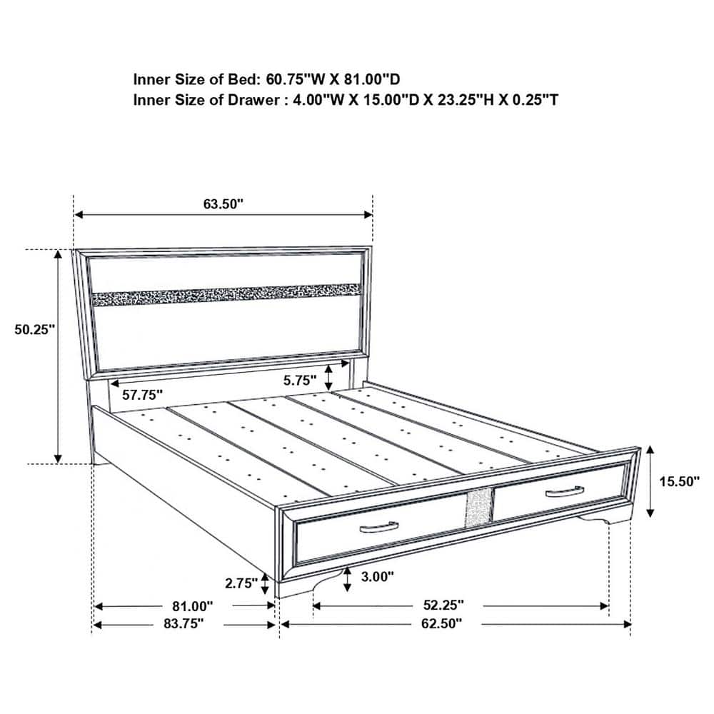 Miranda White Queen Storage Bed with Headboard and 2 Drawers